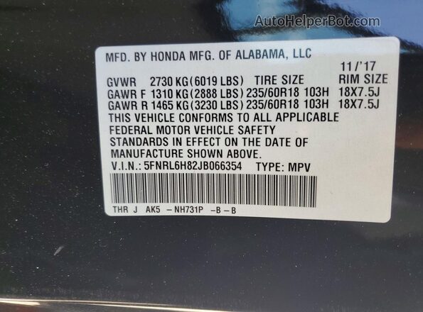 5FNRL6H82JB066354 2018 HONDA ODYSSEY Black 