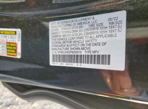 5FNRL6H83PB000016 2023 HONDA ODYSSEY Черный Вид подкапотного пространства