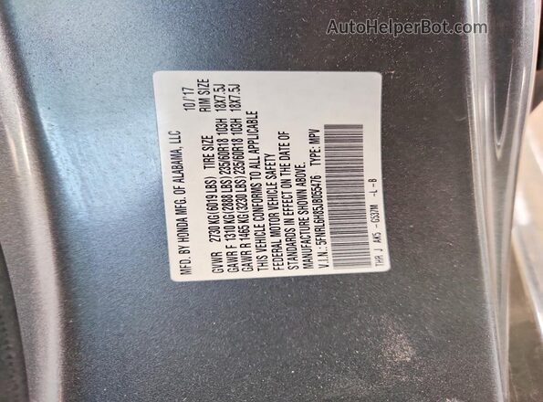 5FNRL6H85JB055476 2018 HONDA ODYSSEY Gray 