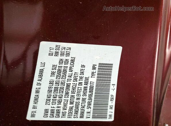 5FNRL6H86JB000177 2018 HONDA ODYSSEY Maroon Панорамний вид салону 360°