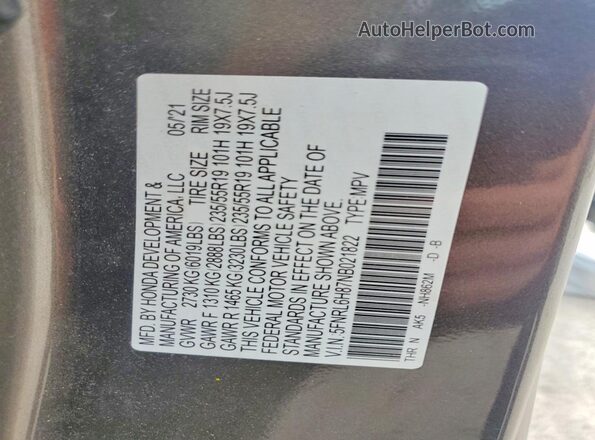 5FNRL6H87NB021822 2022 HONDA ODYSSEY Charcoal 
