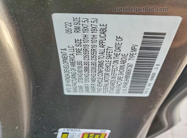 5FNRL6H88NB067367 2022 HONDA ODYSSEY Gray Engine compartment view