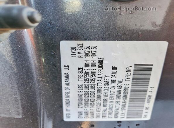 5FNRL6H89MB029516 2021 HONDA ODYSSEY Charcoal Vista de la etiqueta del VIN