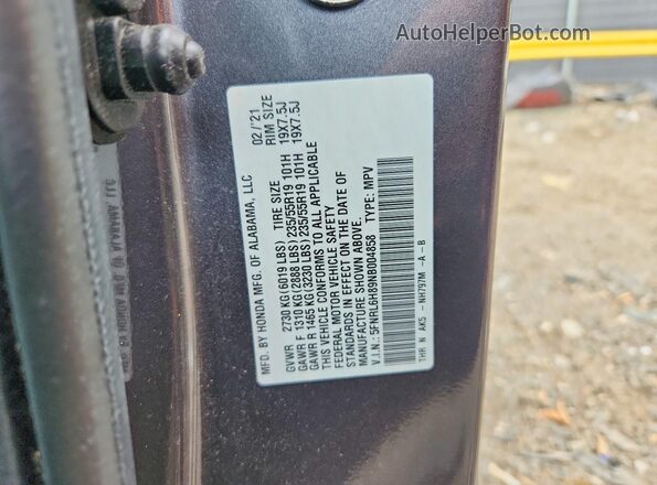 5FNRL6H89NB004858 2022 HONDA ODYSSEY Gray VIN კოდის სტიკერის ხედი