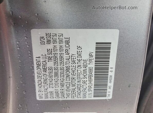 5FNRL6H89RB049983 2024 HONDA ODYSSEY Серый Вид наклейки с VIN-кодом