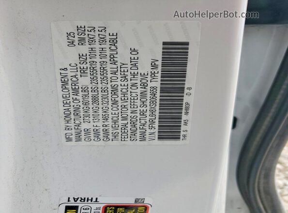 5FNRL6H8XSB064658 2025 HONDA ODYSSEY White სალონის 360-გრადუსიანი ხედი