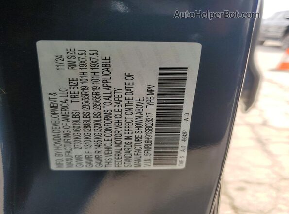 5FNRL6H91SB028317 2025 HONDA ODYSSEY Синий Вид наклейки с VIN-кодом