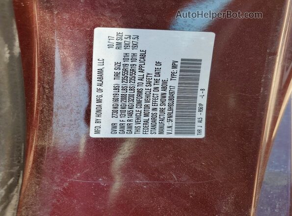 5FNRL6H93JB049717 2018 HONDA ODYSSEY Maroon VIN sticker view