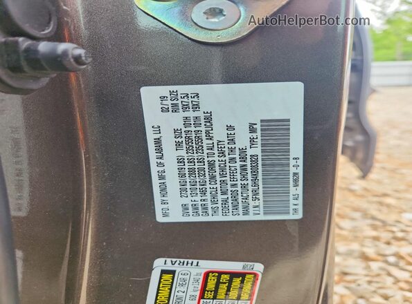 5FNRL6H94KB083828 2019 HONDA ODYSSEY Gray VIN կոդի պիտակի տեսք