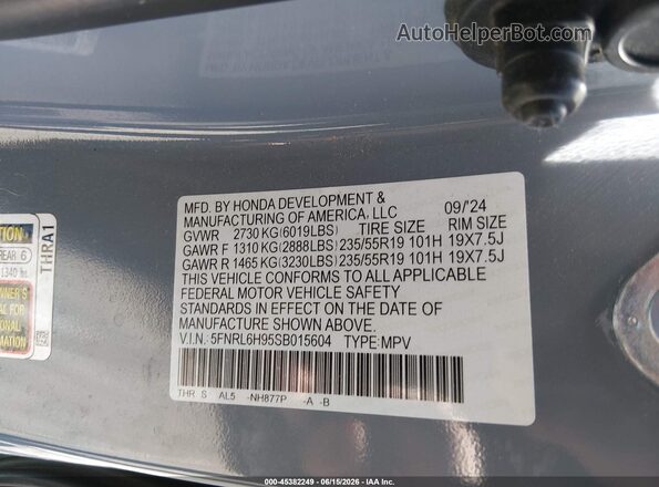 5FNRL6H95SB015604 2025 HONDA ODYSSEY Light Blue Widok komory silnika