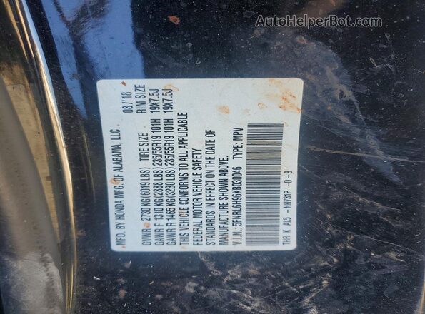 5FNRL6H96KB030046 2019 HONDA ODYSSEY Black Вид наклейки з VIN-кодом