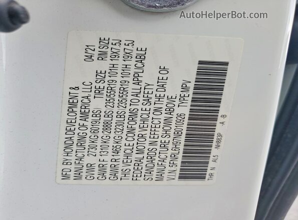 5FNRL6H97NB010926 2022 HONDA ODYSSEY White 