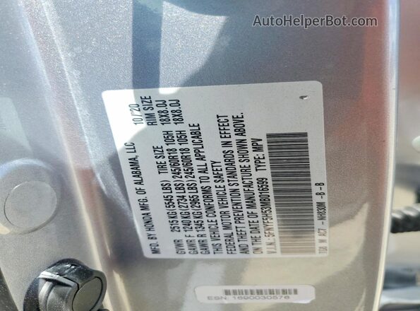 5FNYF5H53MB016599 2021 HONDA PILOT Silver 