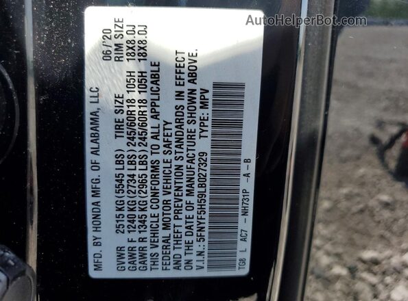5FNYF5H59LB027329 2020 HONDA PILOT Black Vista interior de 360 grados