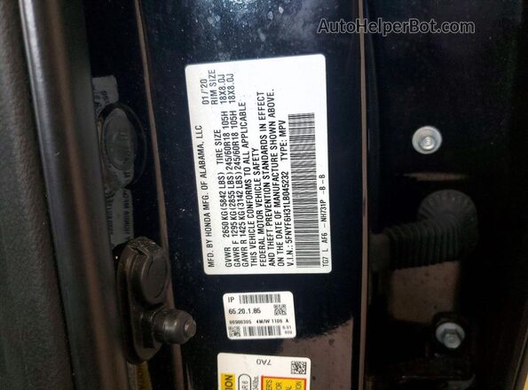 5FNYF6H31LB045232 2020 HONDA PILOT Black Widok naklejki z numerem VIN