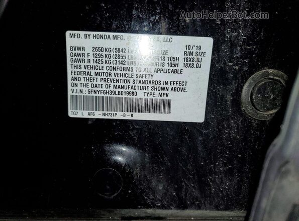 5FNYF6H39LB019980 2020 HONDA PILOT Black 