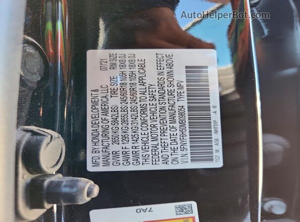 5FNYF6H50MB098054 2021 HONDA PILOT Черный Вид подкапотного пространства