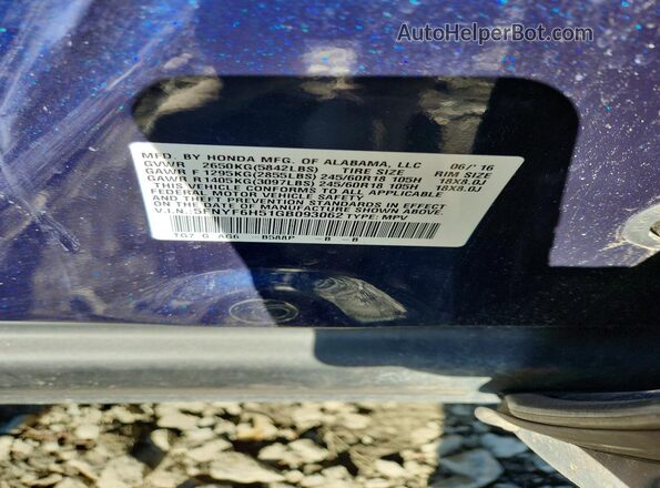 5FNYF6H51GB093062 2016 HONDA PILOT Blue 