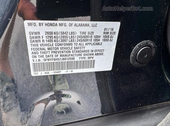 5FNYF6H57JB012590 2018 HONDA PILOT Black 