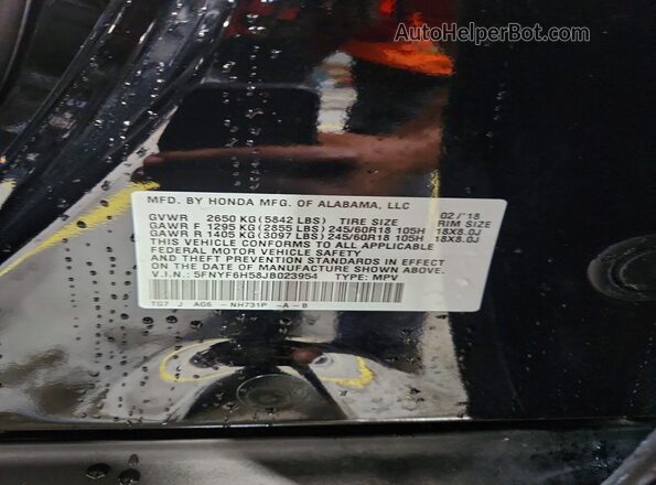 5FNYF6H58JB023954 2018 HONDA PILOT Black VIN sticker view