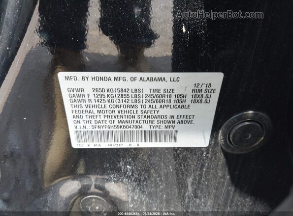 5FNYF6H59KB047004 2019 HONDA PILOT Black Engine compartment view