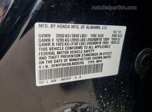 5FNYF6H59LB026705 2020 HONDA PILOT Black VIN sticker view