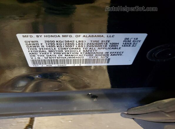 5FNYF6H5XJB064022 2018 HONDA PILOT Зеленый 
