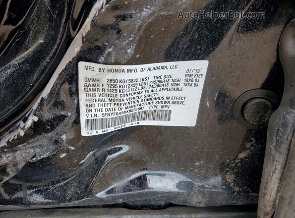 5FNYF6H5XKB054897 2019 HONDA PILOT Black VIN կոդի պիտակի տեսք