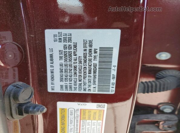 5FNYF6H61MB034937 2021 HONDA PILOT Maroon Engine compartment view