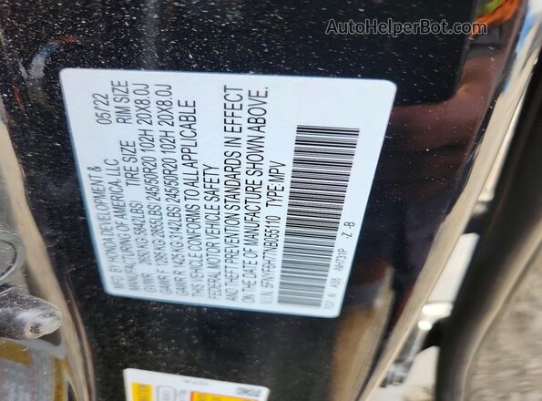 5FNYF6H77NB055110 2022 HONDA PILOT Black Вид наклейки з VIN-кодом