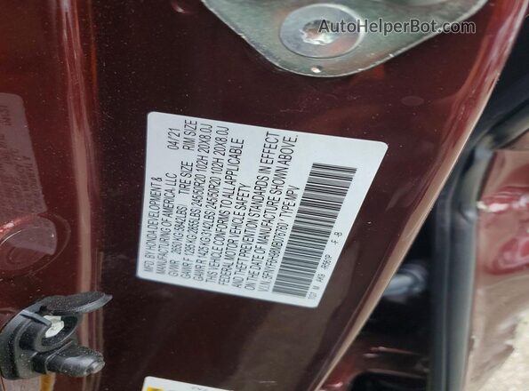 5FNYF6H98MB076760 2021 HONDA PILOT Burgundy VIN sticker view