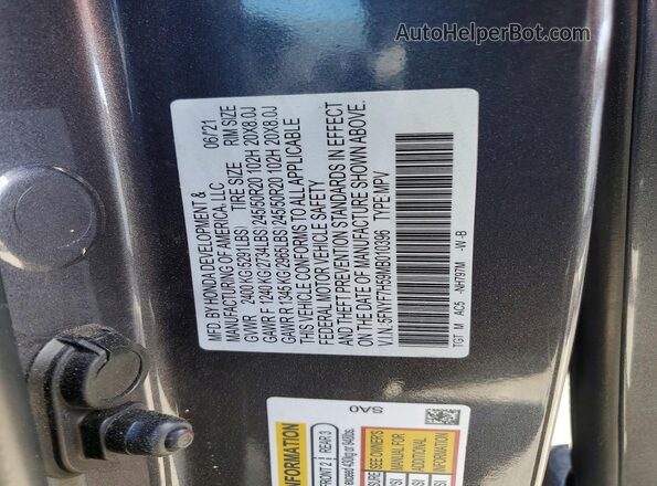 5FNYF7H59MB010396 2021 HONDA PASSPORT Charcoal VIN կոդի պիտակի տեսք