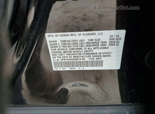 5FNYF8H02KB014104 2019 HONDA PASSPORT Brown VIN sticker view