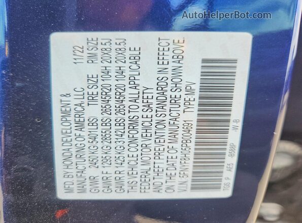 5FNYF8H05PB004691 2023 HONDA PASSPORT Blue Widok komory silnika