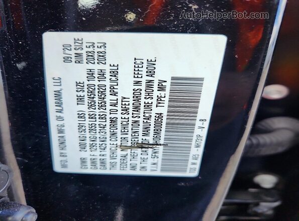 5FNYF8H06MB000564 2021 HONDA PASSPORT Black Widok naklejki z numerem VIN