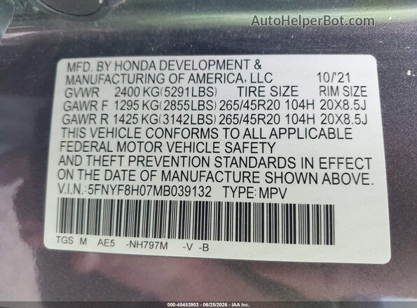 5FNYF8H07MB039132 2021 HONDA PASSPORT Silver Շարժիչի բաժամունքի տեսք