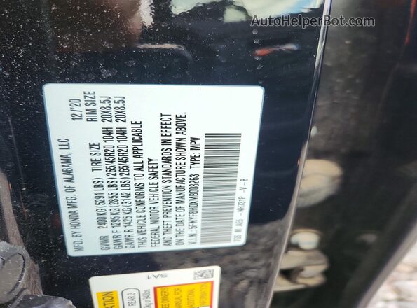 5FNYF8H0XMB008263 2021 HONDA PASSPORT Black Вид підкапотного простору