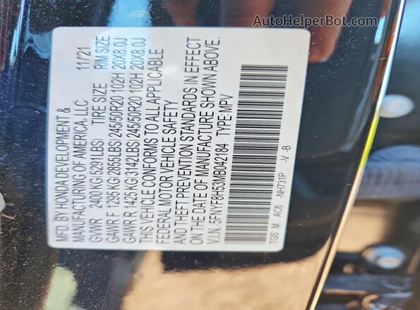 5FNYF8H53MB042184 2021 HONDA PASSPORT Black Вид підкапотного простору