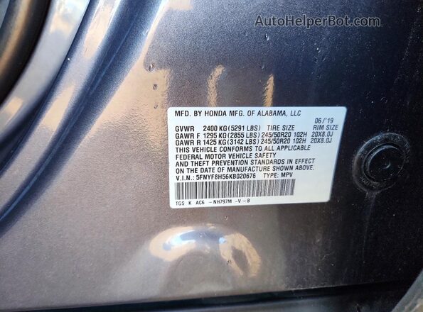 5FNYF8H56KB020676 2019 HONDA PASSPORT Gray ძრავის განყოფილების ხედი