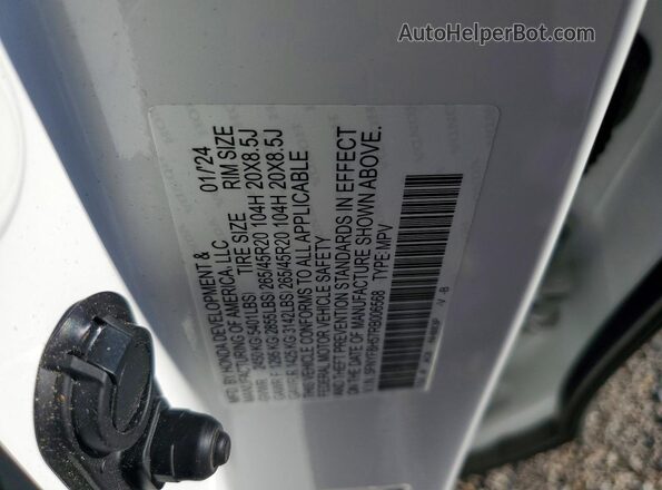 5FNYF8H57RB006568 2024 HONDA PASSPORT White VIN კოდის სტიკერის ხედი