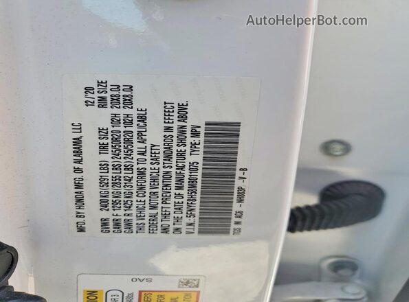 5FNYF8H58MB011075 2021 HONDA PASSPORT White VIN sticker view