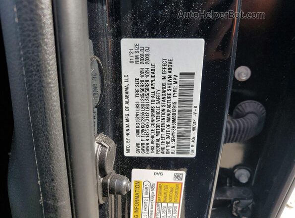 5FNYF8H59MB012915 2021 HONDA PASSPORT Black Vista de la etiqueta del VIN