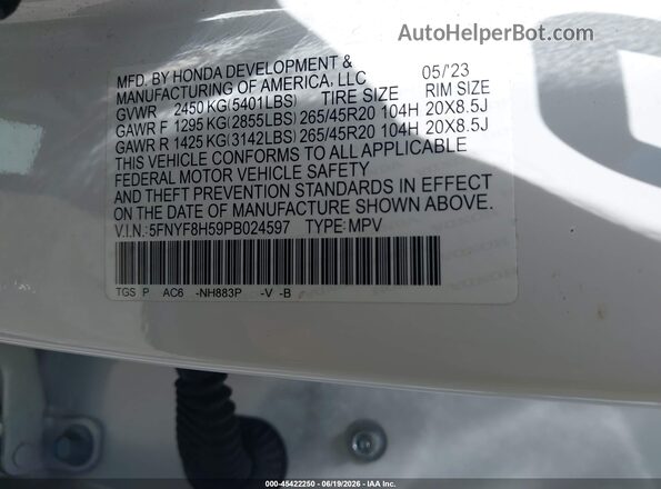 5FNYF8H59PB024597 2023 HONDA PASSPORT Белый Вид подкапотного пространства