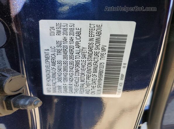5FNYF8H59RB013375 2024 HONDA PASSPORT Blue Vista de la etiqueta del VIN