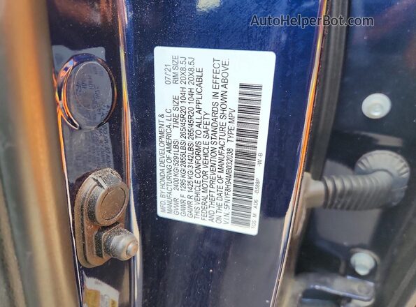 5FNYF8H94MB032038 2021 HONDA PASSPORT Blue 