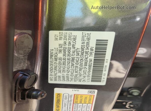 5FNYF8H96MB021641 2021 HONDA PASSPORT Gray Vista interior de 360 grados