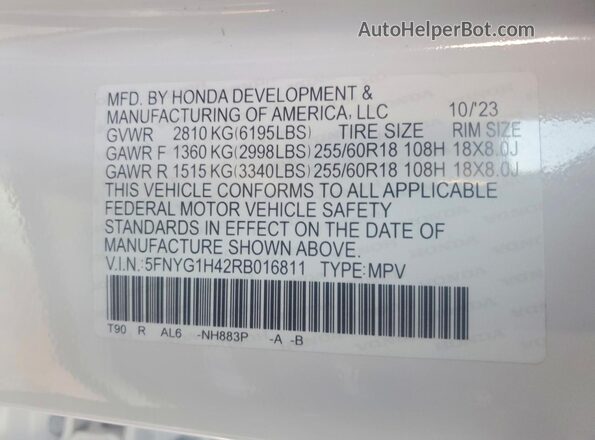 5FNYG1H42RB016811 2024 HONDA PILOT White 