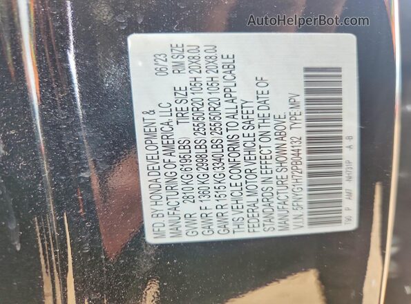 5FNYG1H72PB044132 2023 HONDA PILOT Black VIN sticker view
