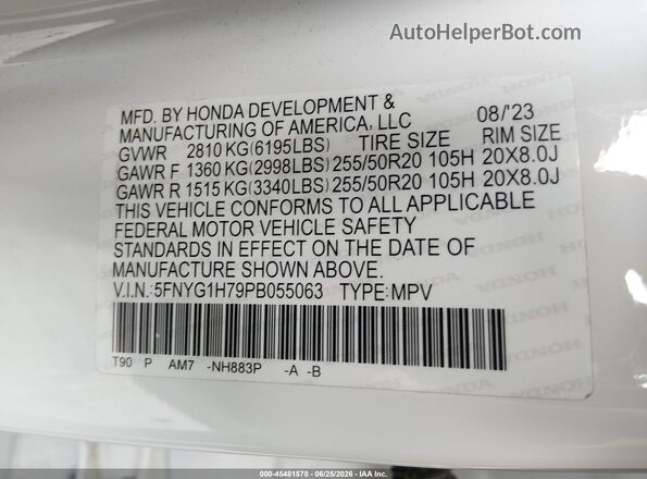 5FNYG1H79PB055063 2023 HONDA PILOT White Շարժիչի բաժամունքի տեսք