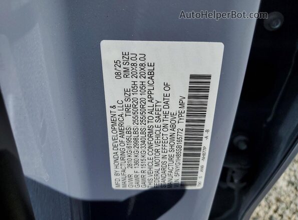 5FNYG1H85SB165772 2025 HONDA PILOT Gray VIN sticker view
